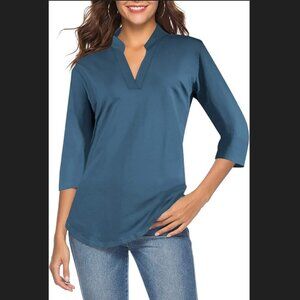 NEW CEASIKERY Women's 3/4 Sleeve V Neck Tops Casual Tunic Blouse Loose Shirt